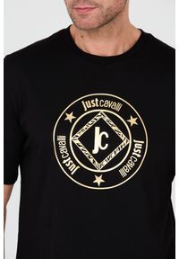 Just Cavalli - JUST CAVALLI Czarny męski t-shirt Fiche Gold, Rozmiar S. Kolor: czarny