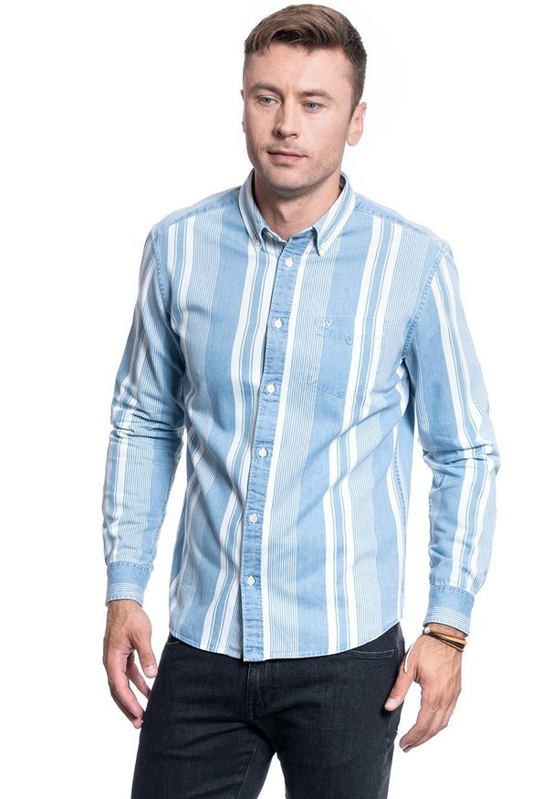 Wrangler - KOSZULA MĘSKA WRANGLER LS 1 PKT BDOWN SHIRT LIGHT INDIGO W5A33HX4E 112130007