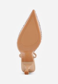 Renee - Ciemnobeżowe Szpilki z Odkrytą Piętą i Transparentnym Noskiem z Cyrkoniami Kalinata. Okazja: na co dzień. Kolor: beżowy. Materiał: jeans, koronka. Wzór: aplikacja. Obcas: na szpilce. Styl: casual, klasyczny, wizytowy #7