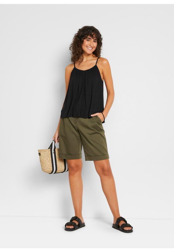 bonprix - Top na wąskich ramiączkach z lejącej wiskozy. Kolor: czarny. Materiał: wiskoza. Długość rękawa: na ramiączkach