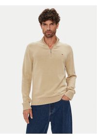Tommy Jeans Sweter DM0DM21654 Beżowy Slim Fit. Kolor: beżowy. Materiał: bawełna
