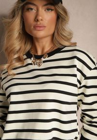 Renee - Czarna Bluza z Bawełny z Motywem Pasków i Ściągaczem Fenarel. Okazja: na co dzień. Kolor: czarny. Materiał: bawełna. Długość rękawa: długi rękaw. Długość: długie. Styl: klasyczny, casual, elegancki