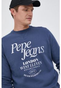 Pepe Jeans Bluza bawełniana męska kolor granatowy z nadrukiem. Okazja: na co dzień. Kolor: niebieski. Materiał: bawełna. Wzór: nadruk. Styl: casual