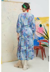 medicine - Medicine sukienka kolor niebieski maxi rozkloszowana. Kolor: niebieski. Materiał: tkanina. Typ sukienki: rozkloszowane. Długość: maxi #2