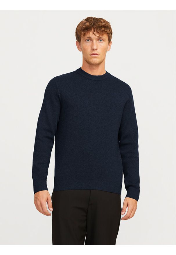 Jack & Jones - Jack&Jones Sweter Milano 12259666 Granatowy Relaxed Fit. Kolor: niebieski. Materiał: bawełna