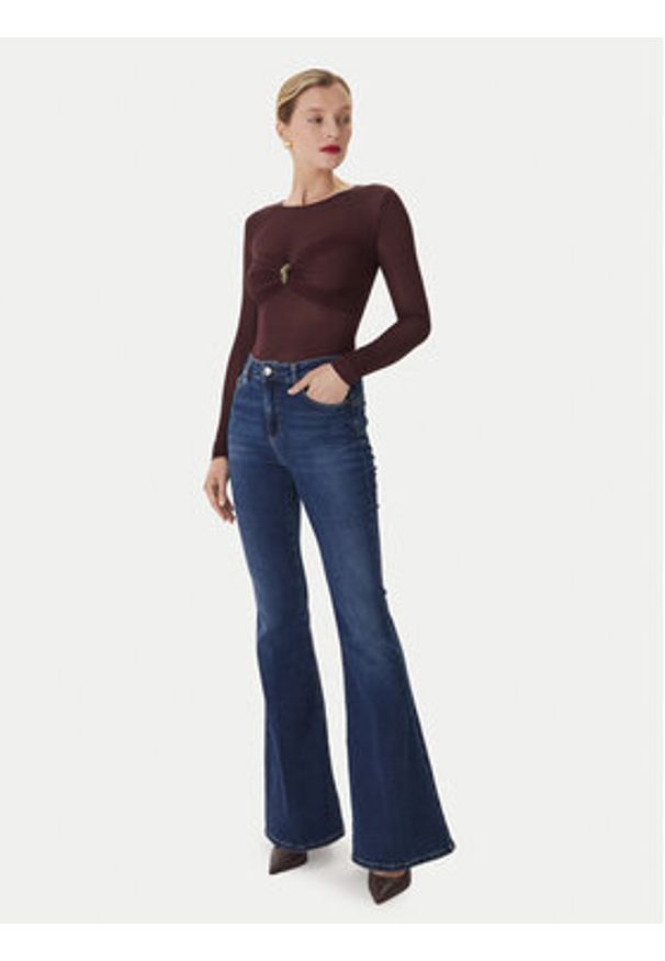 Elisabetta Franchi Body BO-016-57E2-V390 Bordowy Slim Fit. Kolor: czerwony. Materiał: wiskoza