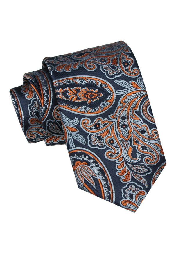 Alties - Klasyczny Męski Krawat - ALTIES - Orientalny Wzór, Pomarańczowe Akcenty. Kolor: niebieski. Materiał: tkanina. Styl: klasyczny