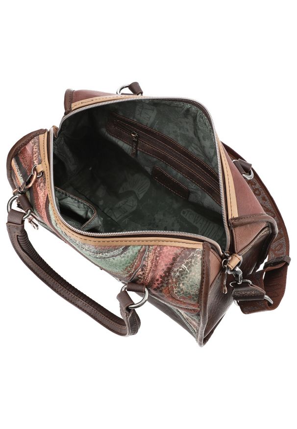 Brązowy Elegancki Kuferek Damski Anekke. Kolor: brązowy. Wzór: haft. Dodatki: z haftem. Materiał: skórzane. Styl: elegancki. Rodzaj torebki: na ramię