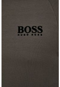 BOSS - Boss Bluza męska kolor szary z kapturem gładka. Okazja: na co dzień. Typ kołnierza: kaptur. Kolor: zielony. Materiał: materiał, jedwab, dzianina, tkanina, lyocell. Długość rękawa: raglanowy rękaw. Wzór: gładki. Styl: casual #2