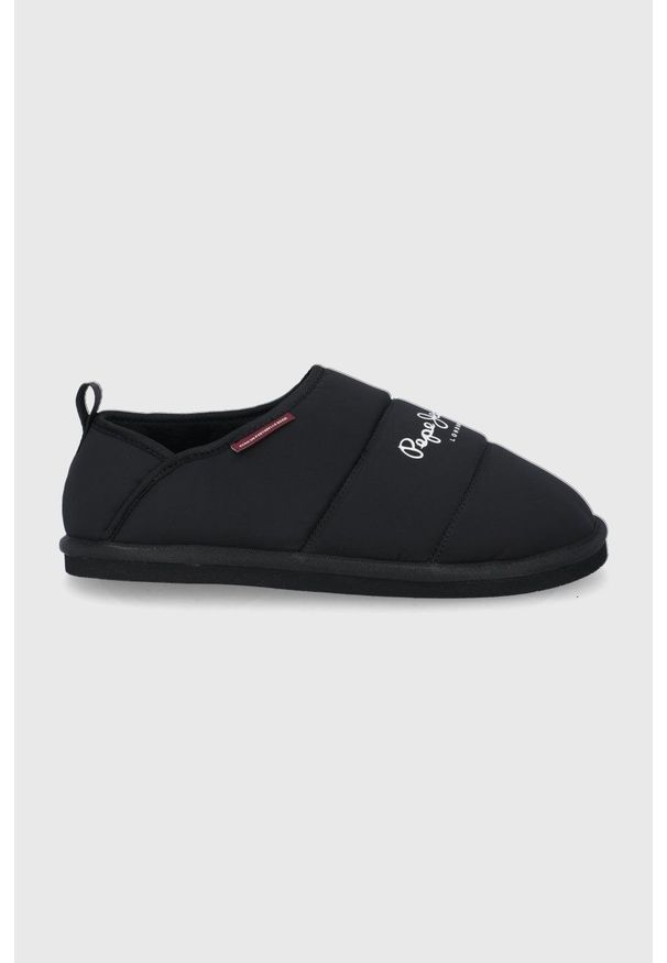 Pepe Jeans Kapcie kolor czarny. Kolor: czarny. Materiał: materiał, guma. Wzór: gładki