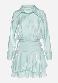 Born2be - Jasnozielona Sukienka z Wiskozy o Koszulowym Kroju z Falbankami Liova. Typ kołnierza: kołnierz z falbankami. Kolor: zielony. Materiał: wiskoza. Typ sukienki: koszulowe #4