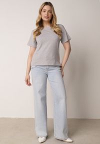 Born2be - Szary T-shirt z Bawełny z Dłuższym Tyłem i Rozcięciami po Bokach Cordalea. Okazja: na co dzień. Kolor: szary. Materiał: bawełna. Długość: długie. Styl: elegancki, casual #7