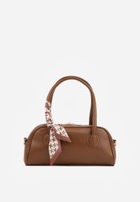 Born2be - Brązowa Torebka Elegancka na Ramię Prostokątna z Apaszką i Paskiem Nesope. Kolor: brązowy. Wzór: aplikacja. Styl: elegancki. Rodzaj torebki: na ramię #1