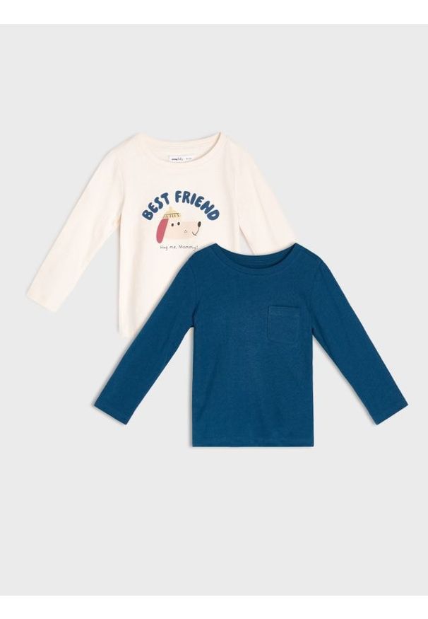 Sinsay - Koszulki z długimi rękawami 2 pack - kremowy. Kolor: kremowy. Długość rękawa: długi rękaw. Długość: długie