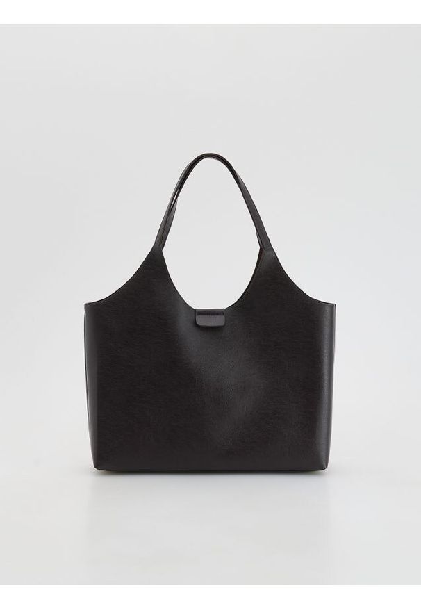 Reserved - Torebka shopper - ciemnobrązowy. Kolor: brązowy. Materiał: skórzane