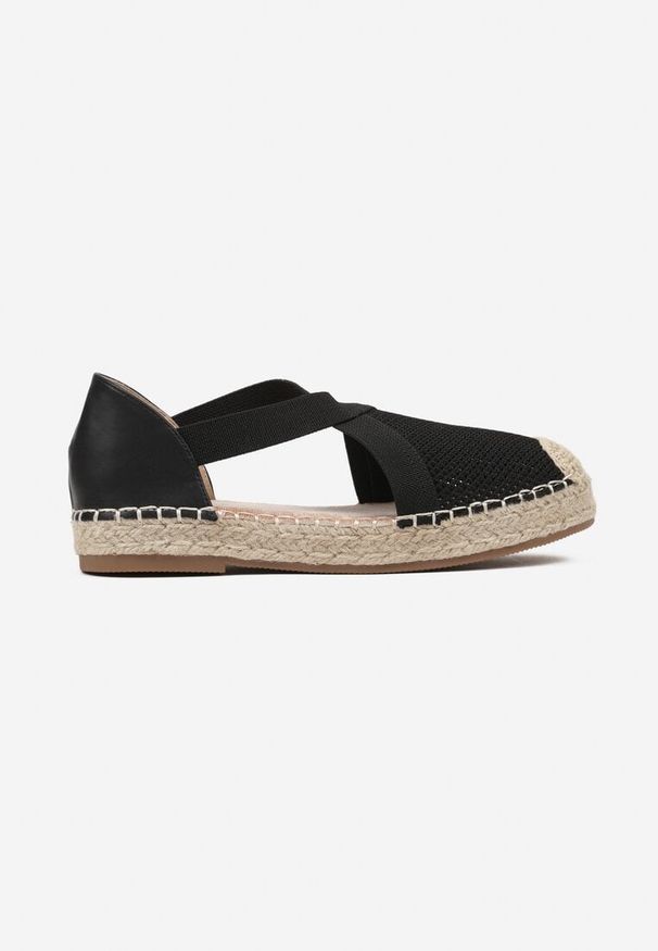 Born2be - Czarne Espadryle Ozdobione Plecionką i Paskiem Morinia. Okazja: na co dzień. Zapięcie: pasek. Kolor: czarny. Wzór: aplikacja. Obcas: na obcasie. Styl: elegancki, casual. Wysokość obcasa: niski