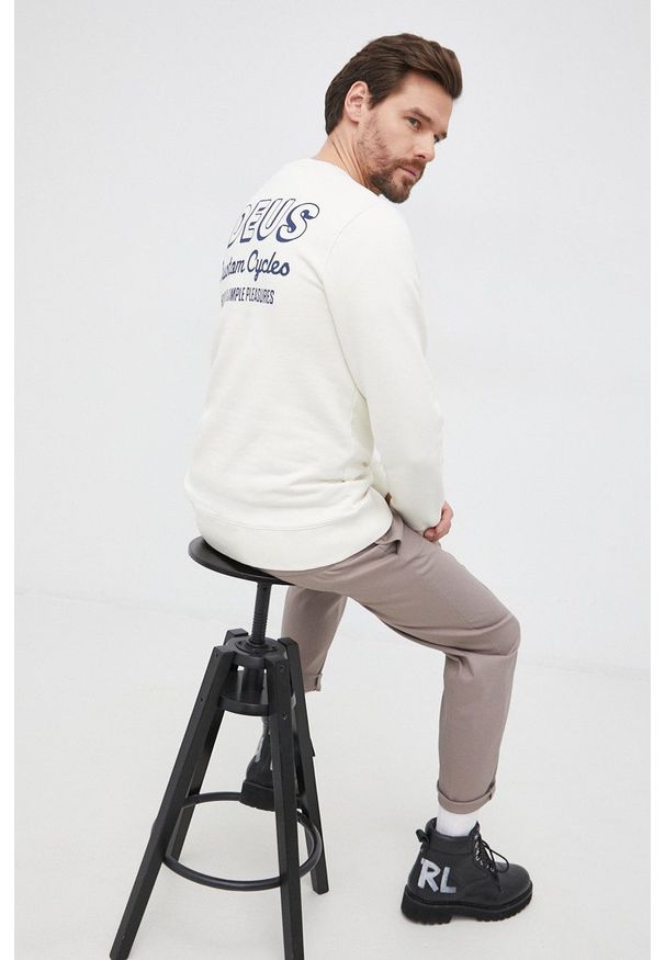 Deus Ex Machina Bluza bawełniana męska kolor kremowy z nadrukiem. Okazja: na co dzień. Kolor: beżowy. Materiał: bawełna. Wzór: nadruk. Styl: casual