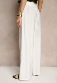 Renee - Białe Szerokie Spodnie High Waist z Wiskozy z Gumką w Talii Lannalie. Okazja: na co dzień. Stan: podwyższony. Kolor: biały. Materiał: wiskoza. Styl: casual, elegancki #3