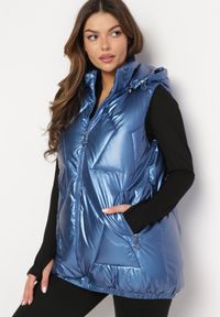 Born2be - Niebieska Pikowana Kamizelka z Kapturem Incanto. Typ kołnierza: kaptur. Kolor: niebieski. Wzór: geometria #5