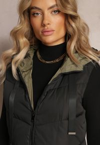 Renee - Czarna Dwustronna Kamizelka Pikowana Miames. Okazja: na co dzień. Kolor: czarny. Materiał: jeans. Wzór: gładki. Styl: sportowy, casual