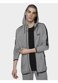 4f - Bluza treningowa rozpinana z kapturem męska. Typ kołnierza: kaptur. Kolor: szary. Materiał: dzianina, materiał, włókno #1
