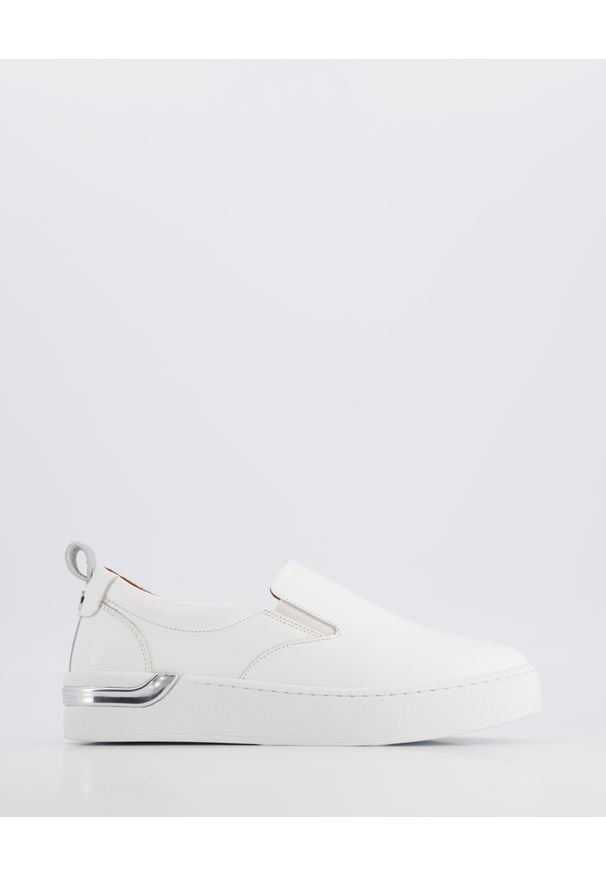 Venezia - SLIP ON DAMSKIE DS-99 WHITE. Zapięcie: bez zapięcia. Materiał: skóra, syntetyk. Obcas: na obcasie. Wysokość obcasa: średni