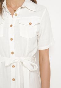 Born2be - Biała Koszulowa Sukienka z Wiskozy z Lnem Zapinana na Guziki z Materiałowym Paskiem Fidilla. Okazja: na co dzień, na spotkanie biznesowe. Kolor: biały. Materiał: len, wiskoza, materiał. Wzór: aplikacja. Typ sukienki: koszulowe. Styl: biznesowy, casual, elegancki #7