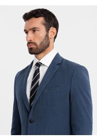 Ombre Clothing - Elegancka marynarka męska SLIM FIT z rayonem – ciemnoniebieska V3. Kolor: niebieski. Materiał: tkanina, poliester, materiał. Wzór: ze splotem. Styl: elegancki #10