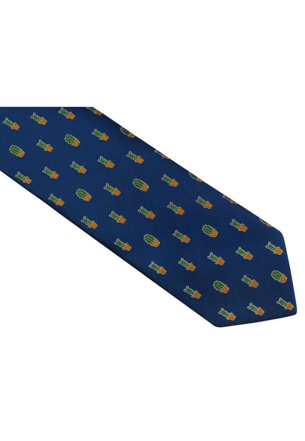 Modini - Granatowy krawat męski w kaktusy D117. Kolor: niebieski. Materiał: mikrofibra, tkanina