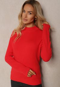Renee - Czerwony Dzianinowy Prążkowany Sweter z Wiskozą Nikiga. Okazja: do pracy, na spotkanie biznesowe, na co dzień. Kolor: czerwony. Materiał: wiskoza, dzianina, prążkowany. Długość rękawa: długi rękaw. Długość: długie. Styl: casual, elegancki, biznesowy #4