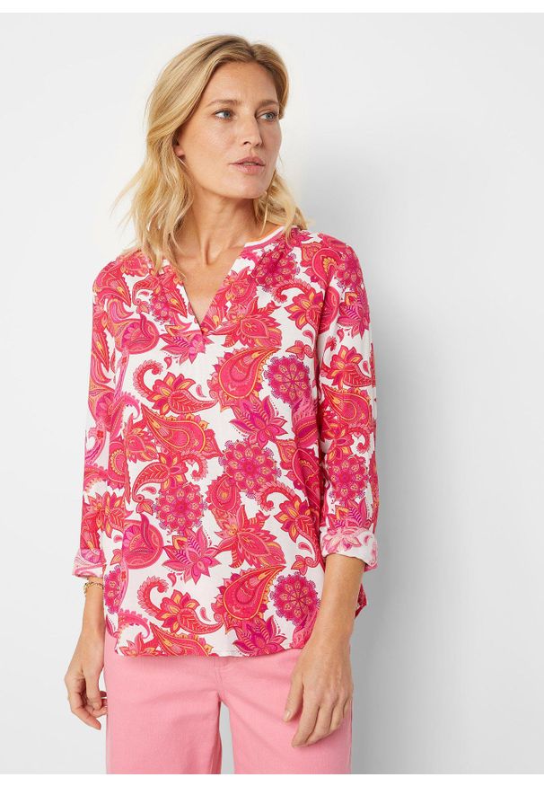 bonprix - Tunika z lejącej wiskozy. Kolor: różowy. Materiał: wiskoza. Wzór: nadruk