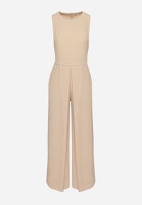 Born2be - Beżowy Kombinezon Bez Rękawów z Szerokimi Nogawkami i Kieszeniami Veleldia. Kolor: beżowy. Długość rękawa: bez rękawów. Styl: klasyczny, elegancki #7