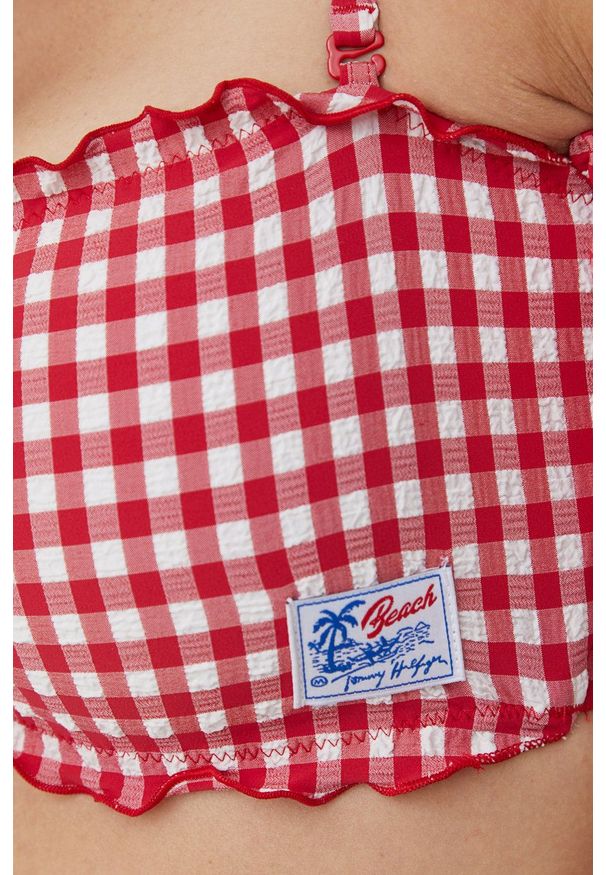 TOMMY HILFIGER - Tommy Hilfiger biustonosz kąpielowy kolor czerwony miękka miseczka. Kolor: czerwony. Materiał: dzianina
