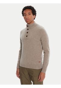 Barbour Sweter Patch Half Zip MKN0585ST51 Beżowy Regular Fit. Kolor: beżowy. Materiał: wełna