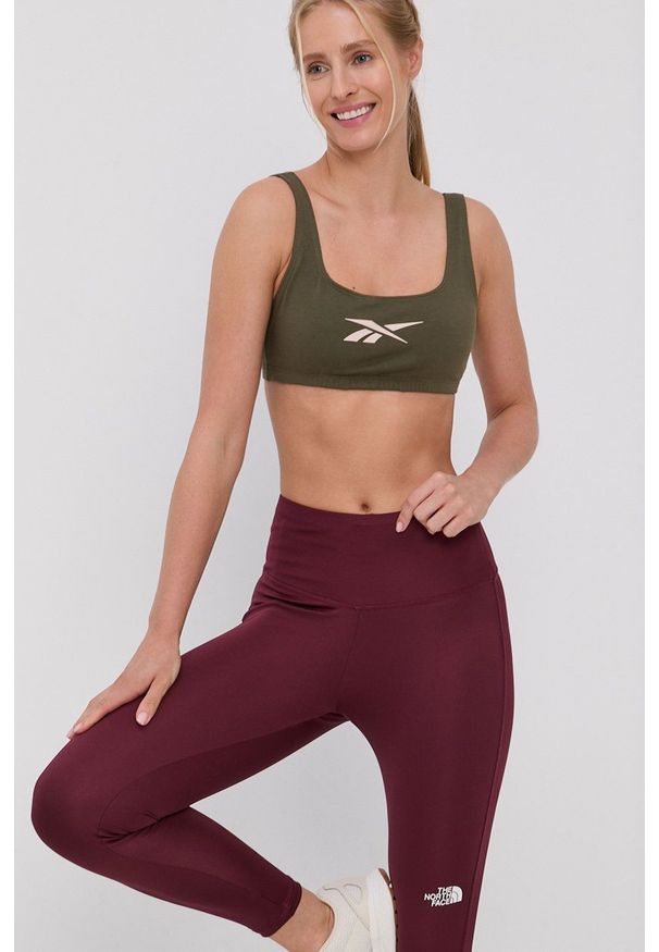 Reebok Classic Biustonosz kolor zielony. Kolor: zielony. Materiał: dzianina. Rodzaj stanika: odpinane ramiączka
