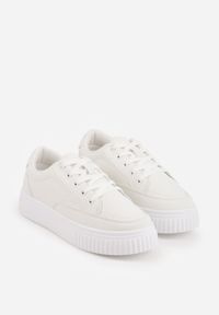 Born2be - Białe Sneakersy na Grubej Podeszwie z Tłoczeniem Zeanidra. Okazja: na co dzień. Kolor: biały. Materiał: jeans #9