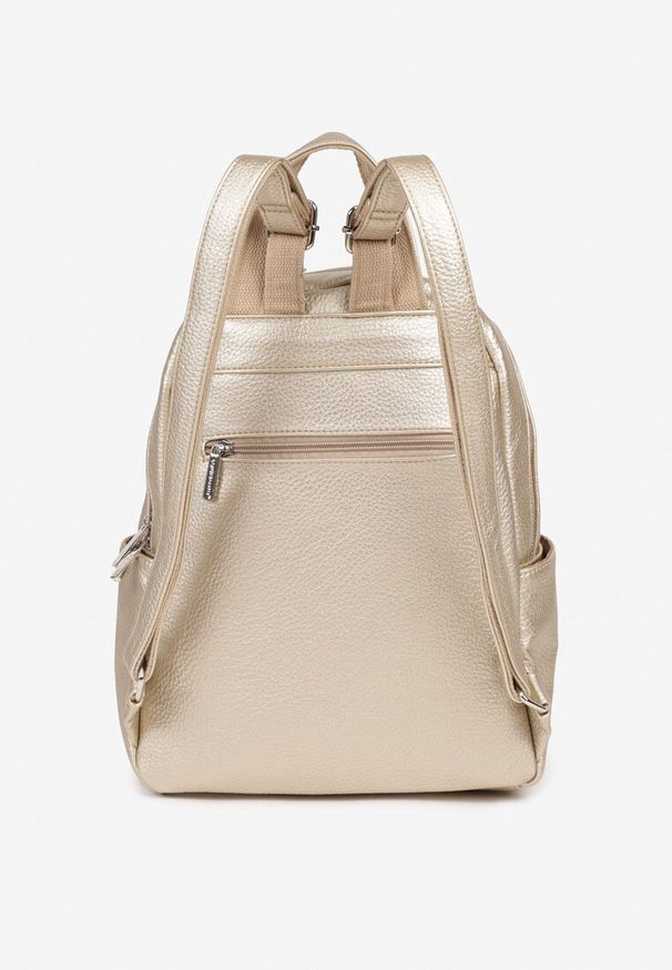 Born2be - Złoty Plecak z Ozdobnym Napisem Niluvisa. Kolor: złoty. Materiał: jeans. Wzór: napisy. Styl: casual, elegancki