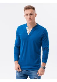 Ombre Clothing - Longsleeve męski z guzikami - niebieski V2 L133 - XXL. Kolor: niebieski. Materiał: bawełna, poliester. Długość rękawa: długi rękaw #3