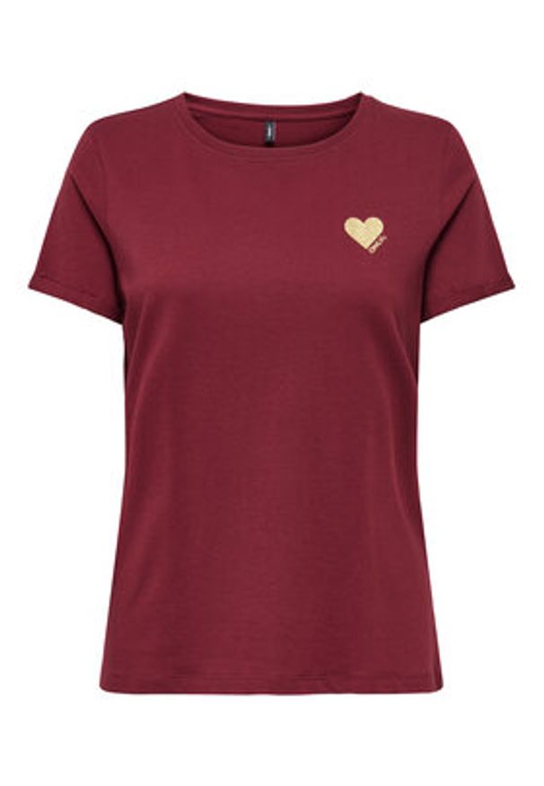 only - ONLY T-Shirt Kita 15244714 Bordowy Regular Fit. Kolor: czerwony. Materiał: bawełna