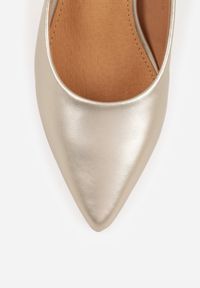 Born2be - Złote Klasyczne Czółenka na Szpilce ze Skórzaną Wkładką Florinara. Okazja: do pracy, na co dzień. Kolor: złoty. Materiał: skóra. Obcas: na szpilce. Styl: klasyczny. Wysokość obcasa: średni #9