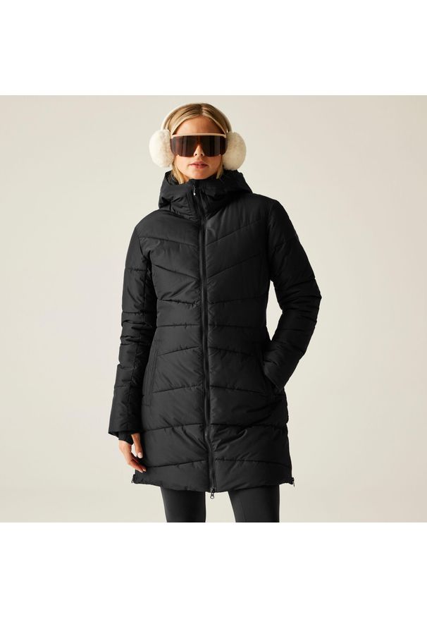 DARE 2B - Płaszcz damski zimowy ocieplany Striking V Dare 2b. Kolor: czarny. Materiał: tkanina, puch. Sezon: zima. Sport: turystyka piesza