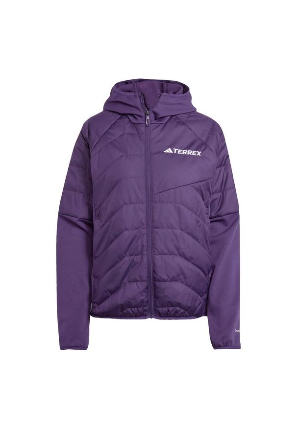 Adidas - Ocieplana hybrydowa kurtka z kapturem Terrex Multi CLIMAWARM. Typ kołnierza: kaptur. Kolor: fioletowy. Technologia: ClimaWarm (Adidas). Sport: turystyka piesza