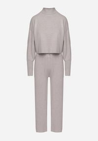Born2be - Szary Komplet Dzianinowy z Wiskozą Bluza Golf ze Ściągaczami i Szerokie Spodnie Noridra. Kolor: szary. Materiał: dzianina, wiskoza #3