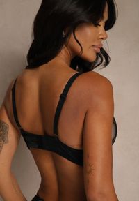 Renee - Czarno-Beżowy Biustonosz Ozdobiony Koronką i Kokardkami Sellene. Kolor: czarny. Materiał: koronka. Wzór: koronka, aplikacja #8