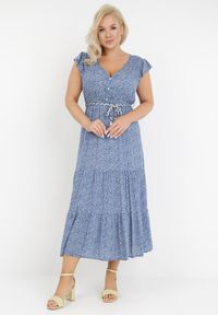Born2be - Niebieska Sukienka Tudanna. Typ kołnierza: dekolt w kształcie V. Kolor: niebieski. Materiał: materiał, tkanina. Wzór: aplikacja, kwiaty, ażurowy. Długość: maxi #8