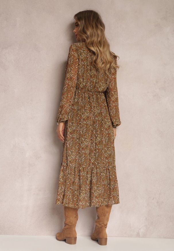 Renee - Zielona Sukienka Boulderblossom. Kolor: brązowy. Długość rękawa: długi rękaw