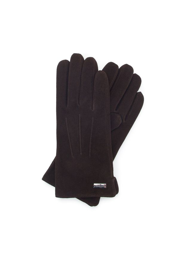 Wittchen - Damskie rękawiczki welurowe ciemny brąz. Kolor: brązowy. Materiał: welur, skóra. Wzór: aplikacja. Styl: elegancki, klasyczny