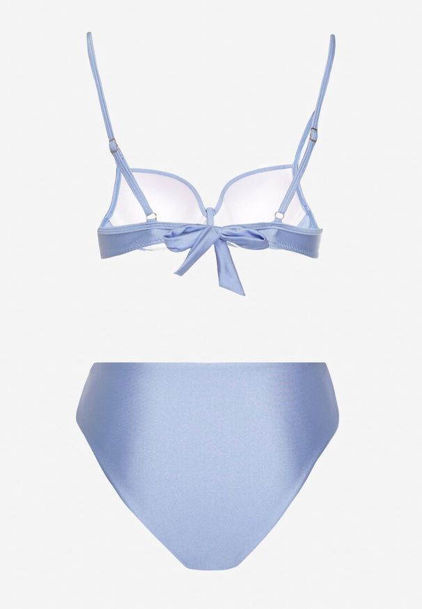Born2be - Niebieskie Bikini Biustonosz z Metaliczną Aplikacją i Majtki Figi Kinelisa. Kolor: niebieski. Wzór: aplikacja