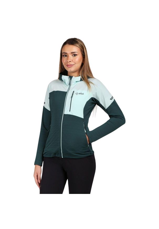 Damska funkcjonalna bluza z kapturem Kilpi MEMPHIS-W. Typ kołnierza: kaptur. Kolor: zielony. Materiał: polar. Sport: turystyka piesza
