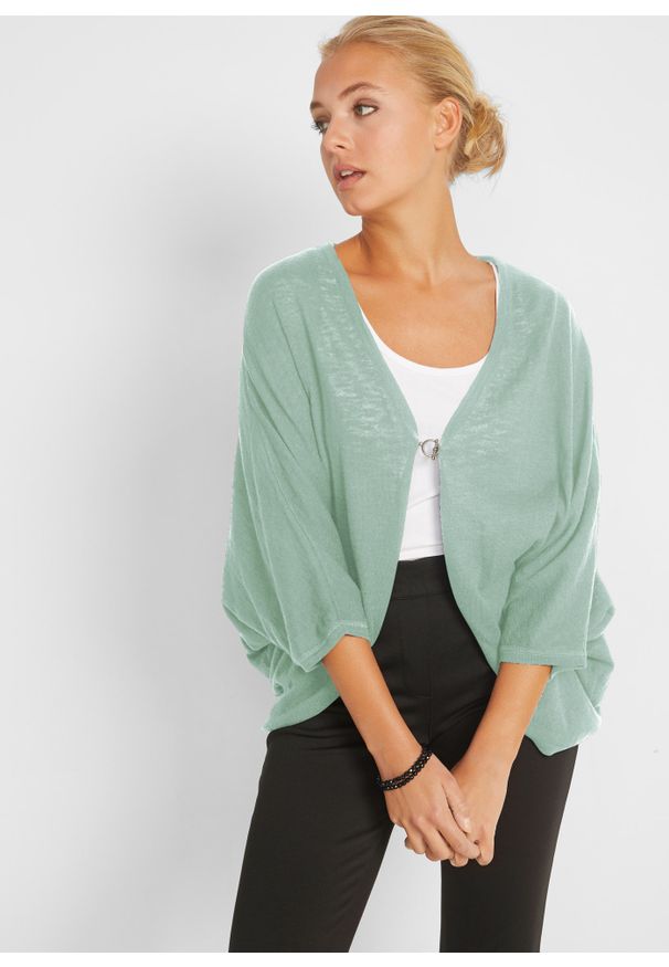 bonprix - Sweter bawełniany rozpinany, lekka dzianina. Kolor: zielony. Materiał: dzianina, bawełna